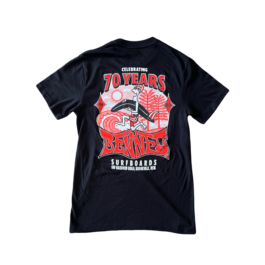 Bennett 70th Anniversary Tee - Black – bennettsurf